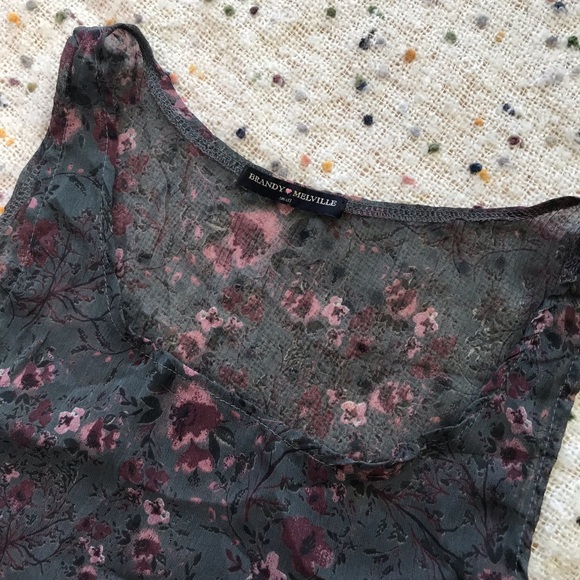 Brandy Melville Sheer Floral Tie-Front Crop Top - Picture 3 of 10
